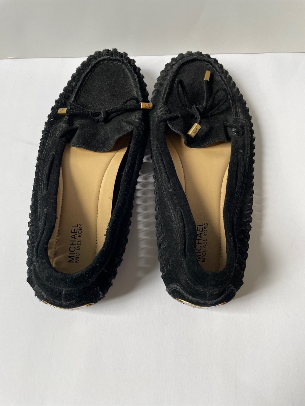 NWOT Michael Kors Black Suede Braided Trim Moccasin Flats. 7.5 M - Picture 4 of 6